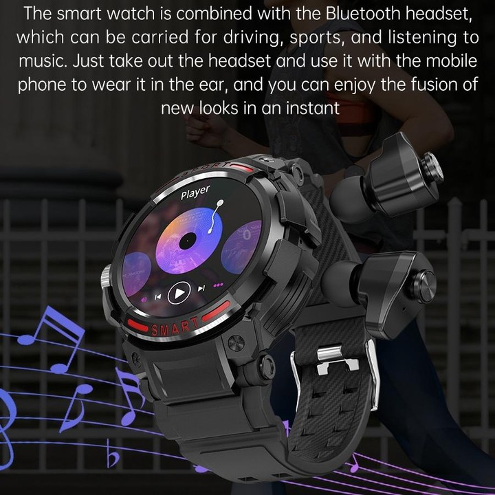 OVISEN T100 1.39 inch TFT Screen 2 in 1 Bluetooth Headset Smart Watch, Support Blood Oxygen Monitoring/Bluetooth Music(Black)
