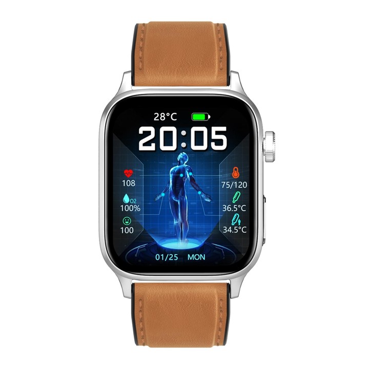 G22 1.85 inch TFT Screen Leather Band Health Smart Watch, Support Bluetooth Call / Plateau Blood Oxygen / Body Temperature / Arr