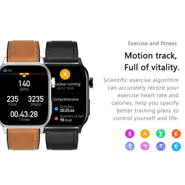 G22 1.85 inch TFT Screen Leather Band Health Smart Watch, Support Bluetooth Call / Plateau Blood Oxygen / Body Temperature / Arr