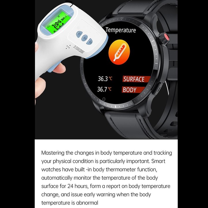 T52 1.39 inch IP67 Waterproof Leather Band Smart Watch Supports Bluetooth Call / Blood Oxygen / Body Temperature Monitoring(Blac