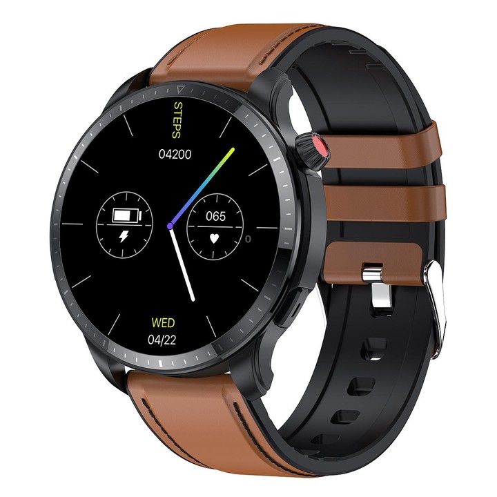 T52 1.39 inch IP67 Waterproof Leather Band Smart Watch Supports Bluetooth Call / Blood Oxygen / Body Temperature Monitoring(Brow