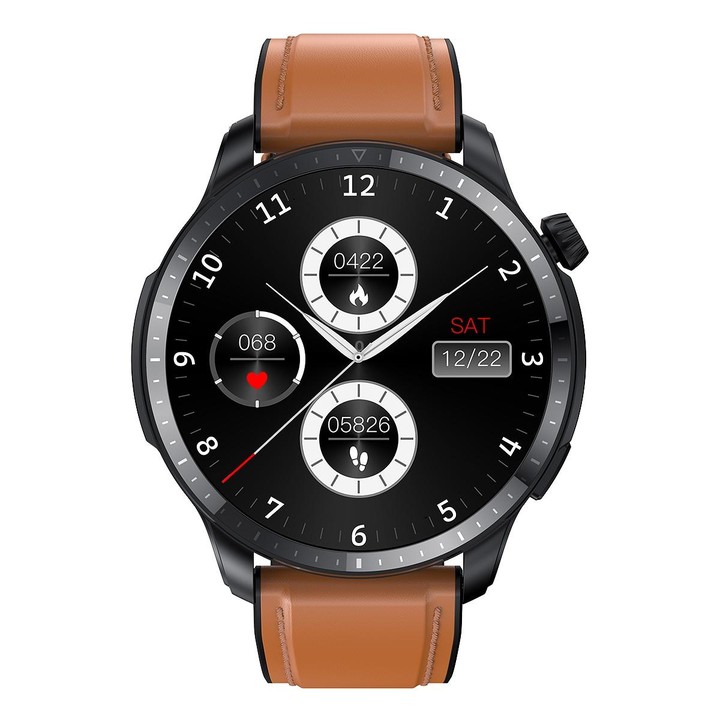 T52 1.39 inch IP67 Waterproof Leather Band Smart Watch Supports Bluetooth Call / Blood Oxygen / Body Temperature Monitoring(Brow