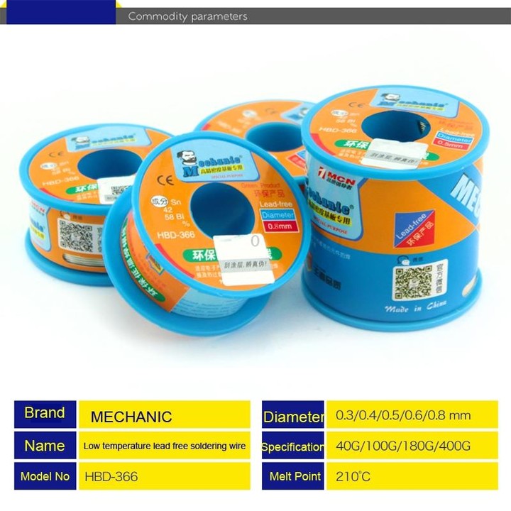 Mechanic HBD-366 40g Tin Solder Wire Lead-Free Solder Melt Rosin Core, Model:0.6mm