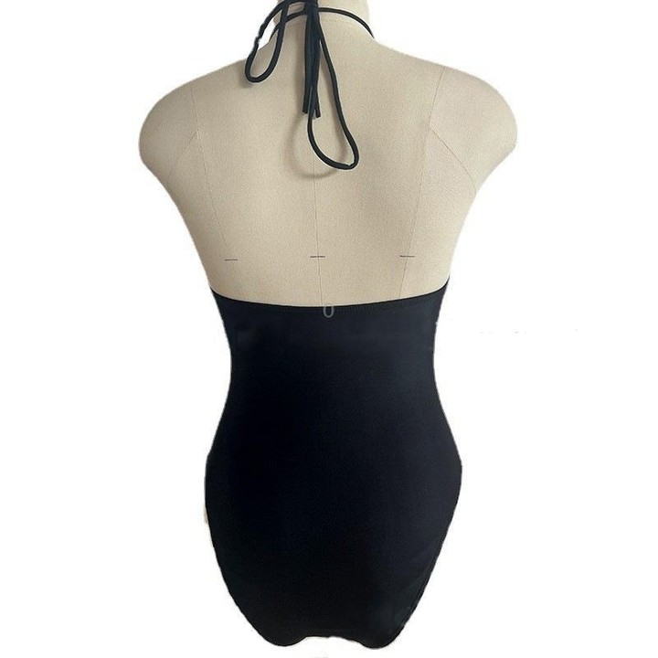 Hollow Strap Ties Sexy Tight One Piece Bikini Swimsuit, Size:S(Black)