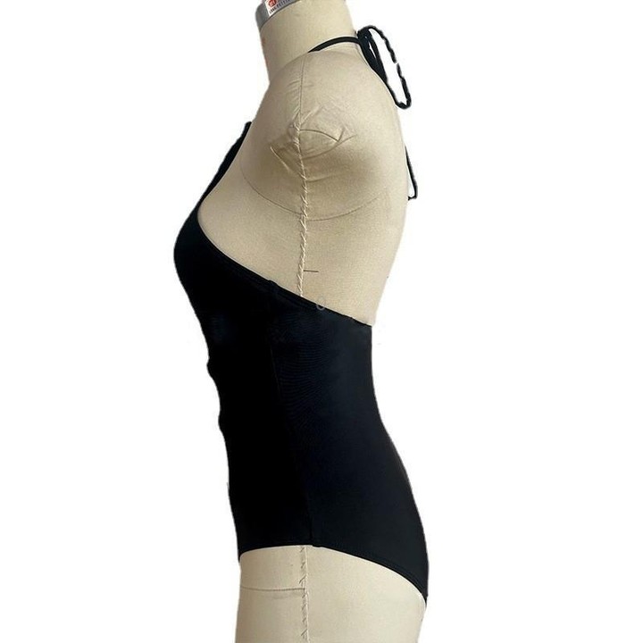 Hollow Strap Ties Sexy Tight One Piece Bikini Swimsuit, Size:S(Black)