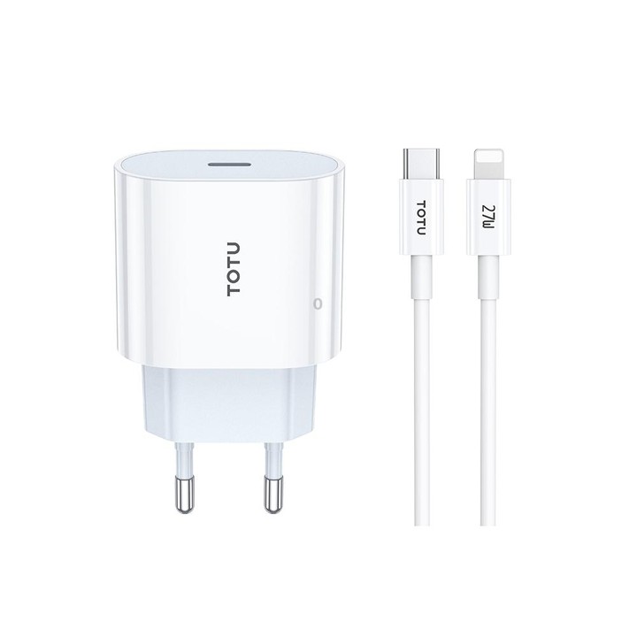 TOTU PD 20W Type-C Port Charger with Type-C to 8 Pin Data Cable Set, Specification:EU Plug(White)