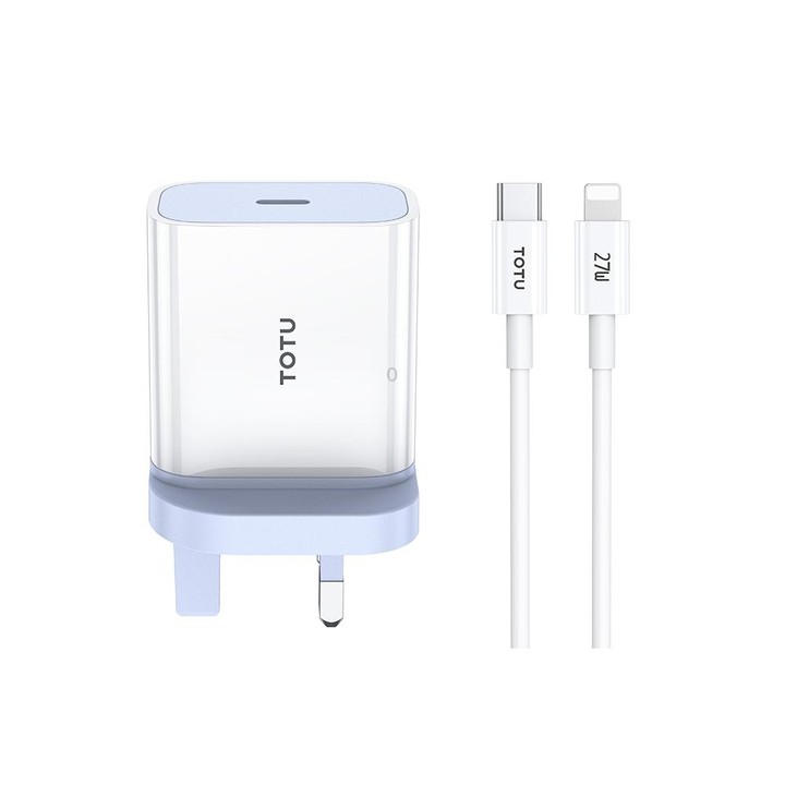 TOTU PD 20W Type-C Port Charger with Type-C to 8 Pin Data Cable Set, Specification:UK Plug(White)