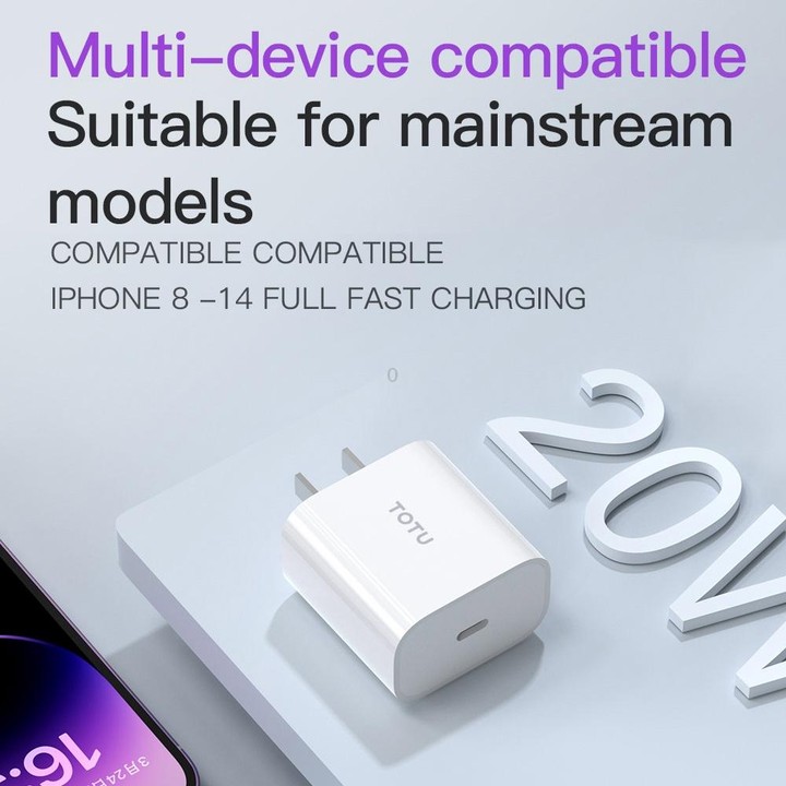 TOTU PD 20W Type-C Port Charger with Type-C to 8 Pin Data Cable Set, Specification:UK Plug(White)