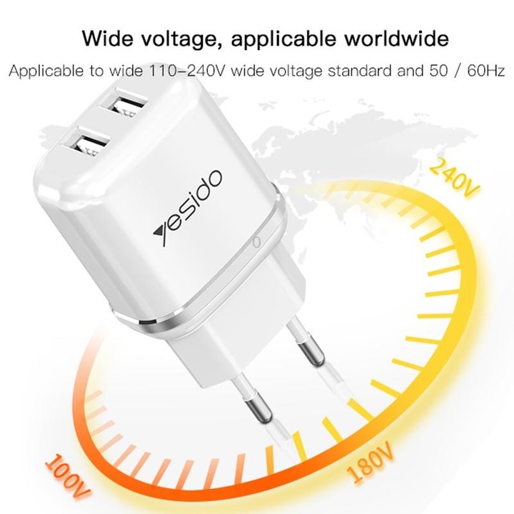 Yesido YC-26 USB Dual Ports Travel Charger(EU Plug)