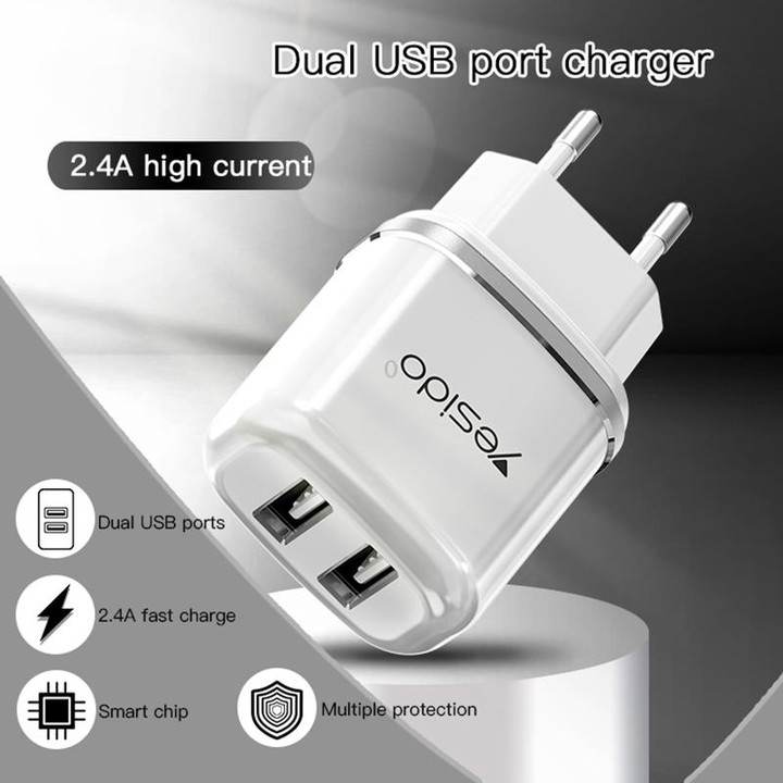 Yesido YC-26 USB Dual Ports Travel Charger(EU Plug)