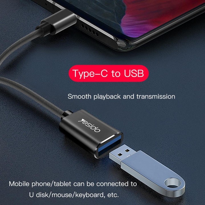 Yesido GS01 Type-C to USB 2.0 OTG Data Converter Cable(Black)