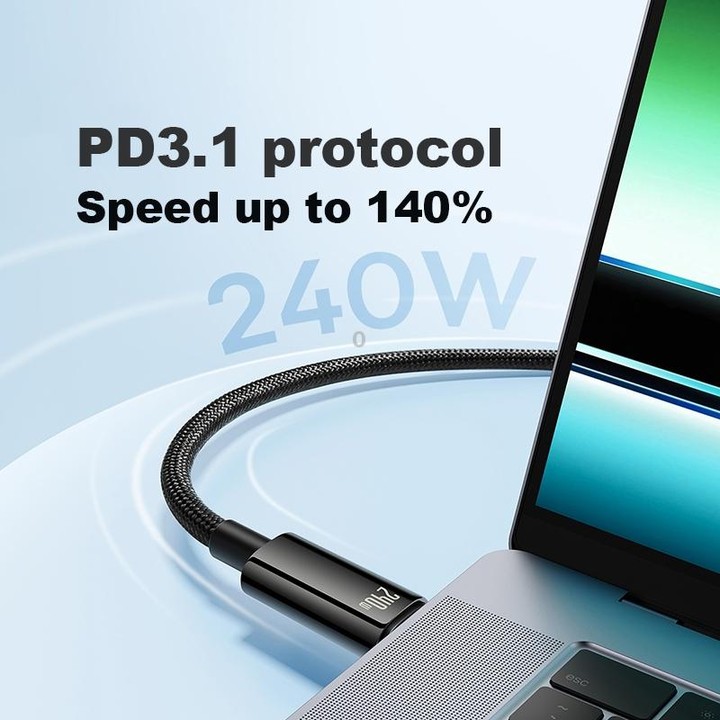 Baseus Tungsten Gold Series 240W Type-C to Type-C Fast Charging Data Cable, Length:2m(Black)