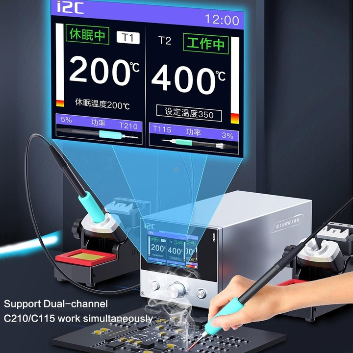 i2C 3SCN Intelligent Double Welding Station with RS300 Base, Style:B Set(US Plug)