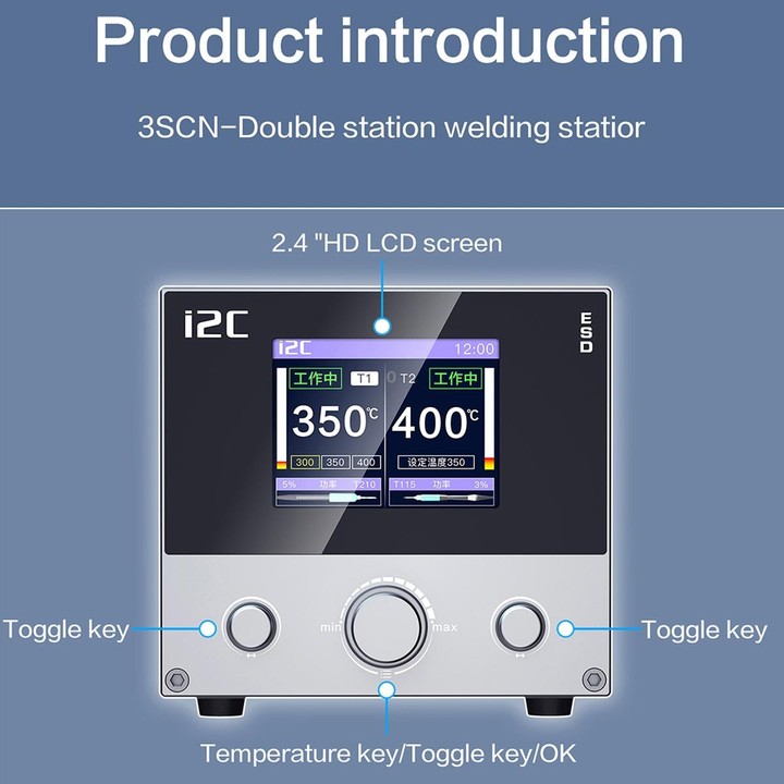 i2C 3SCN Intelligent Double Welding Station with RS300 Base, Style:B Set(US Plug)