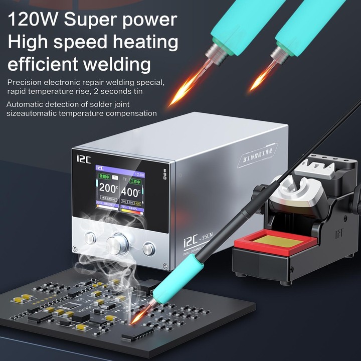 i2C 3SCN Intelligent Double Welding Station with RS300 Base, Style:B Set(US Plug)