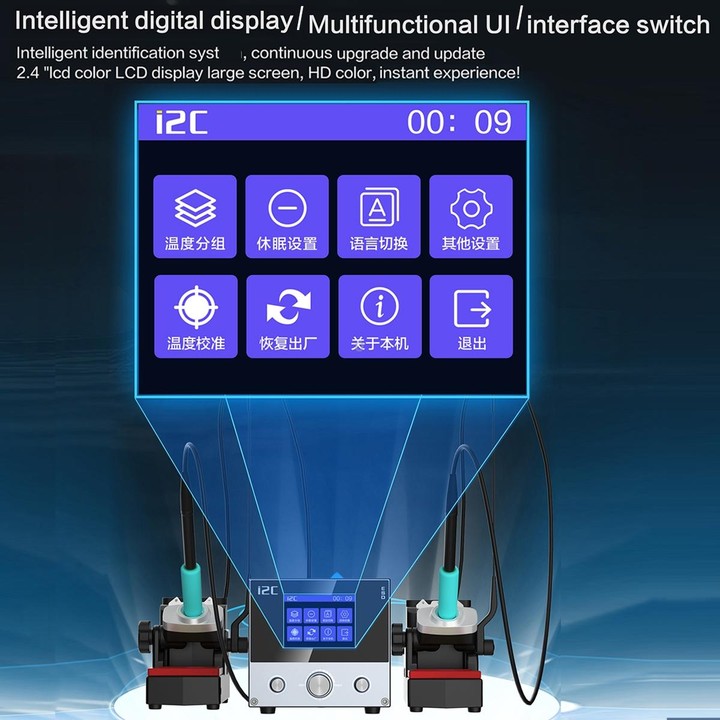 i2C 3SCN Intelligent Double Welding Station with RS300 Base, Style:B Set(US Plug)