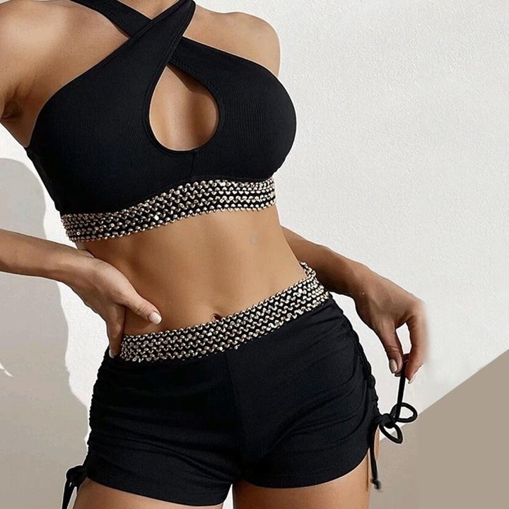 Woman Sexy Solid Color High Waist Two Piece Bikini Swimsuit, Size:S(Style 5)