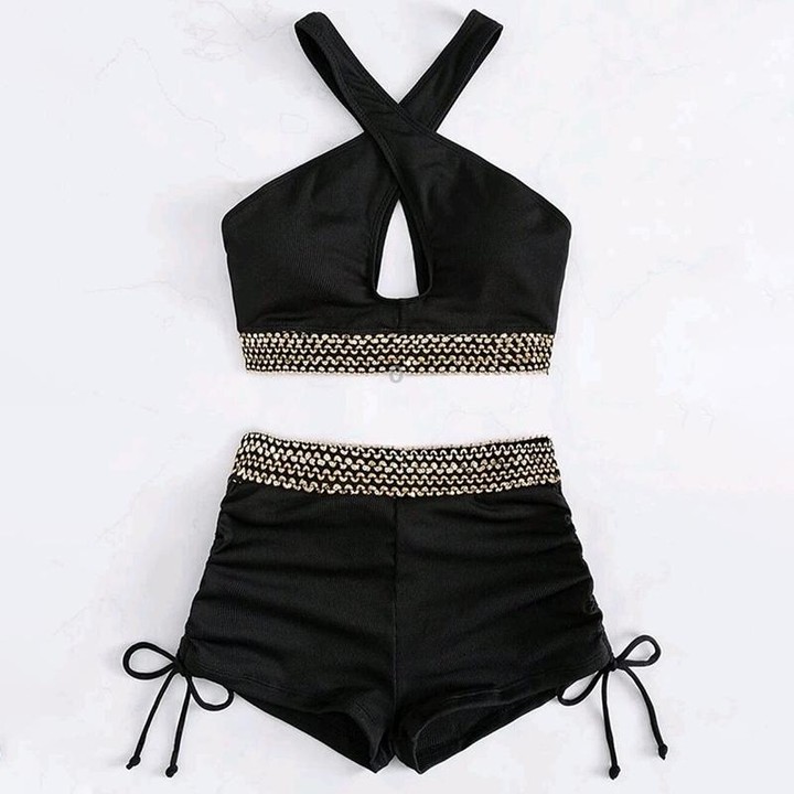 Woman Sexy Solid Color High Waist Two Piece Bikini Swimsuit, Size:S(Style 6)