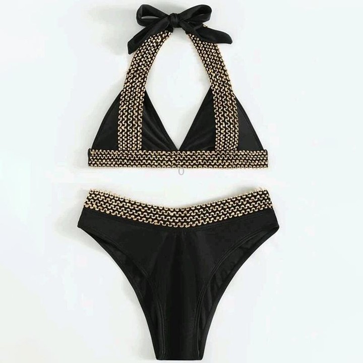 Woman Sexy Solid Color High Waist Two Piece Bikini Swimsuit, Size:M(Style 2)