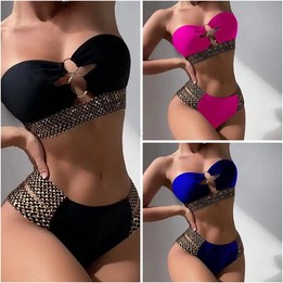 Woman Sexy Solid Color High Waist Two Piece Bikini Swimsuit, Size:S(Black)