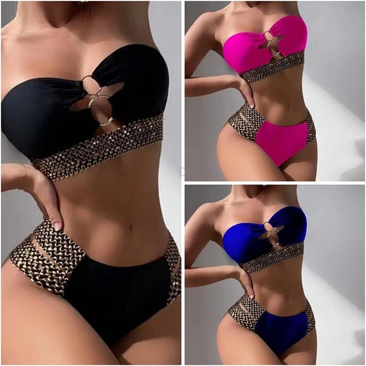 Woman Sexy Solid Color High Waist Two Piece Bikini Swimsuit, Size:S(Black)