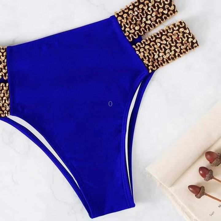 Woman Sexy Solid Color High Waist Two Piece Bikini Swimsuit, Size:S(Blue)