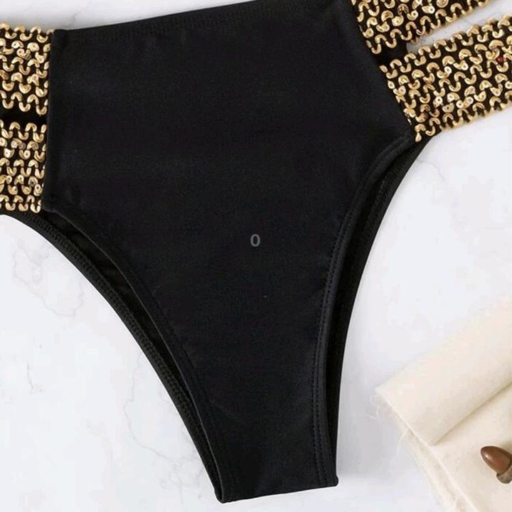 Woman Sexy Solid Color High Waist Two Piece Bikini Swimsuit, Size:M(Black)