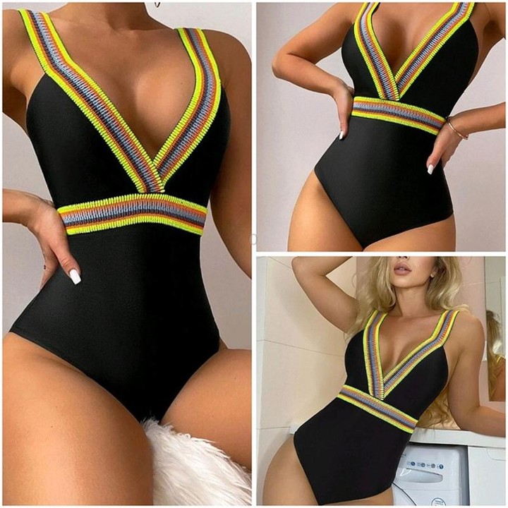 Woman Sexy Solid Color One Piece Bikini Swimsuit, Size:XL(As Show)