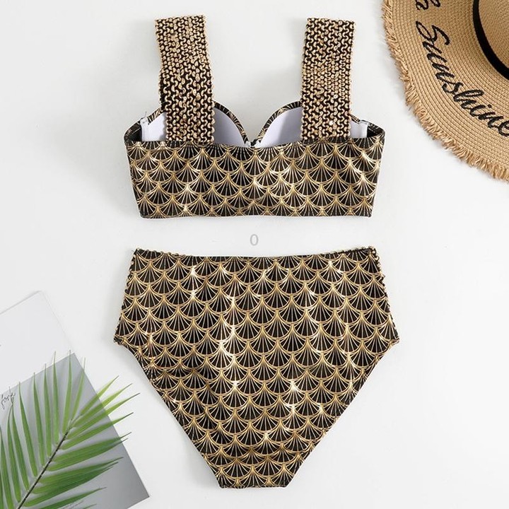 Woman Sexy Gilding High Waist Two Piece Bikini Swimsuit, Size:M(As Show)