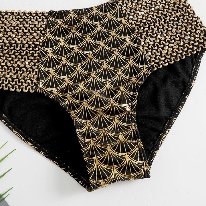Woman Sexy Gilding High Waist Two Piece Bikini Swimsuit, Size:XL(As Show)