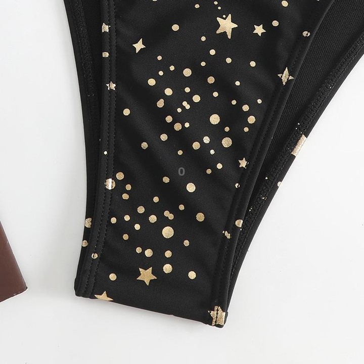 Woman Sexy Star Gilding Two Piece Bikini Swimsuit, Size:M(Black)