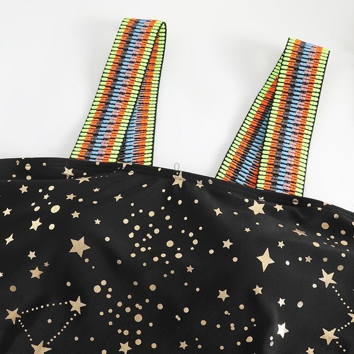 Woman Sexy Star Gilding One Piece Bikini Swimsuit, Size:S(Black)