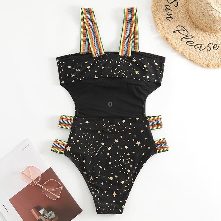 Woman Sexy Star Gilding One Piece Bikini Swimsuit, Size:XL(Black)