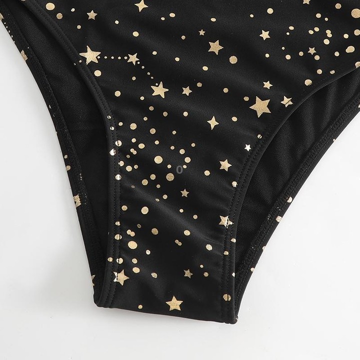 Woman Sexy Star Gilding One Piece Bikini Swimsuit, Size:XL(Black)