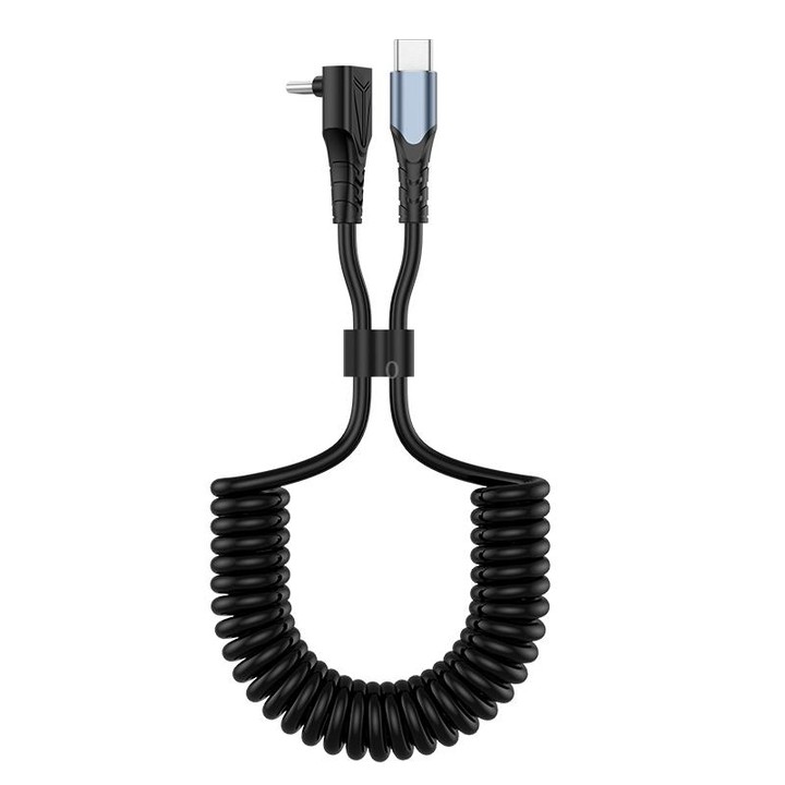 Type-C to Type-C Elbow Spring Charging Data Cable, Length: 1.5m(Black)