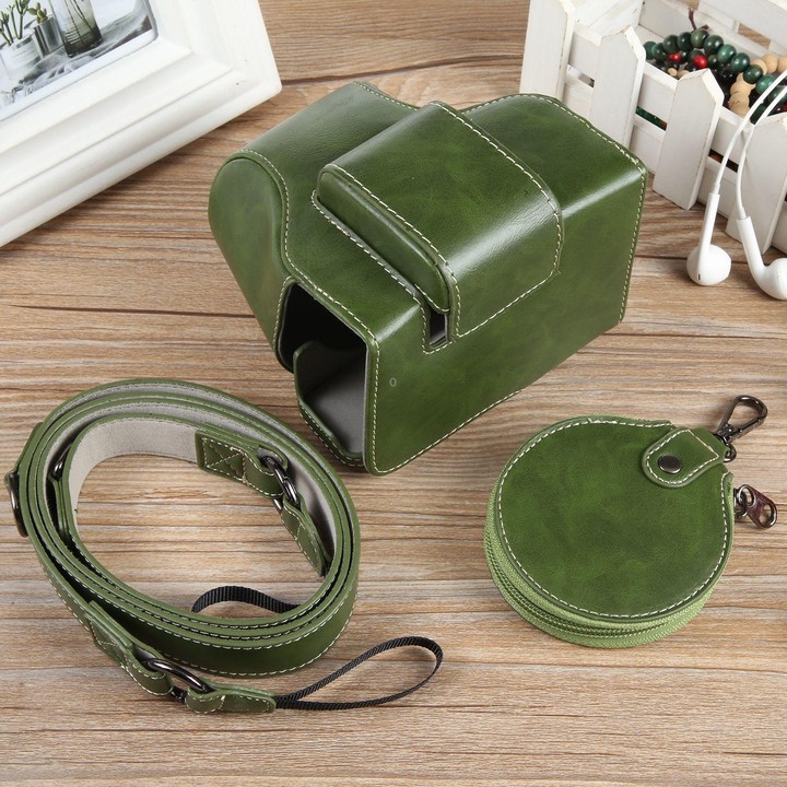 For Canon EOS R50 Full Body Magnetic Leather Camera Case Bag with Strap, Deluxe Edition(Green)
