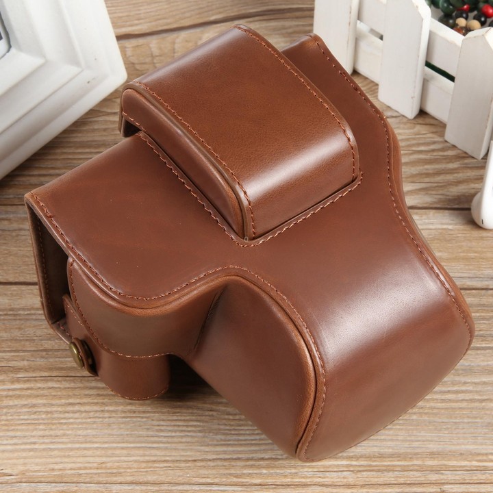 For Canon EOS R50 Full Body Magnetic Leather Camera Case Bag with Strap, Deluxe Edition(Coffee)