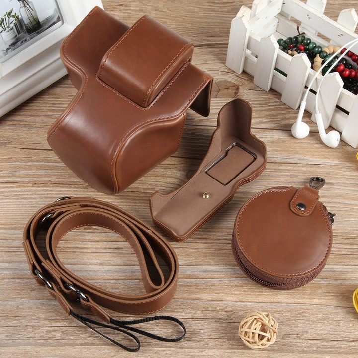 For Canon EOS R50 Full Body Magnetic Leather Camera Case Bag with Strap, Deluxe Edition(Coffee)