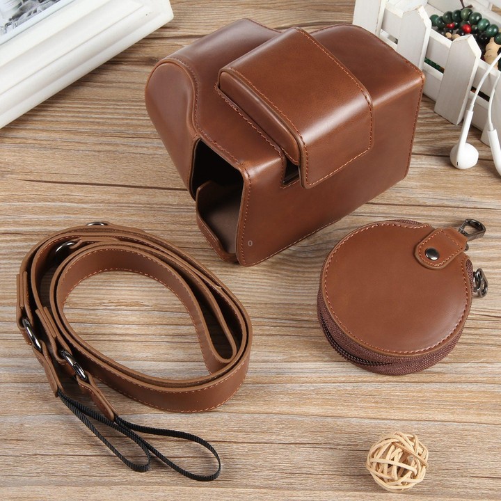 For Canon EOS R50 Full Body Magnetic Leather Camera Case Bag with Strap, Deluxe Edition(Coffee)
