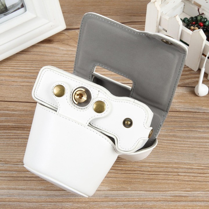 For Canon EOS R50 Full Body Magnetic Leather Camera Case Bag with Strap, Deluxe Edition(White)