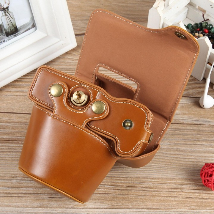 For Canon EOS R50 Full Body Magnetic Leather Camera Case Bag with Strap, Deluxe Edition(Brown)