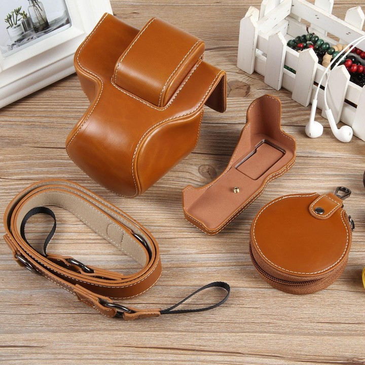 For Canon EOS R50 Full Body Magnetic Leather Camera Case Bag with Strap, Deluxe Edition(Brown)