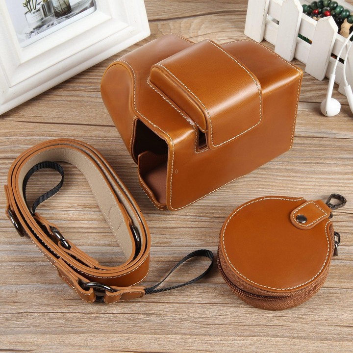For Canon EOS R50 Full Body Magnetic Leather Camera Case Bag with Strap, Deluxe Edition(Brown)