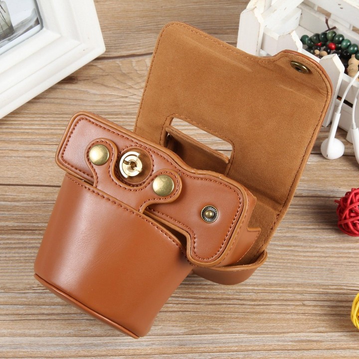 For Canon EOS R50 Full Body Magnetic Leather Camera Case Bag with Strap, Regular Edition(Brown)