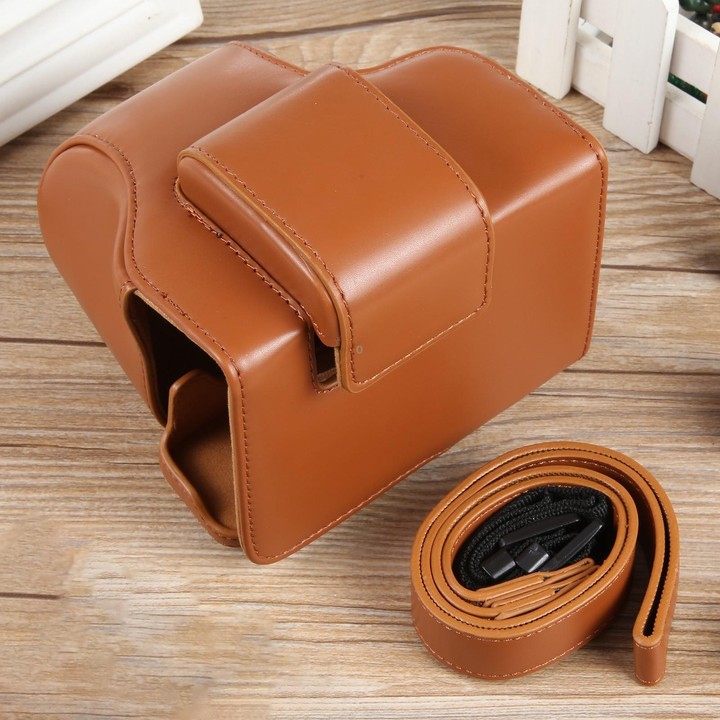 For Canon EOS R50 Full Body Magnetic Leather Camera Case Bag with Strap, Regular Edition(Brown)