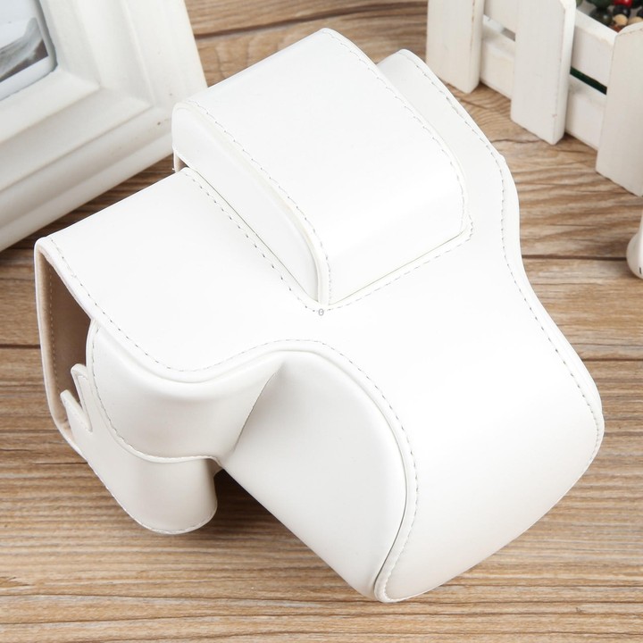 For Canon EOS R50 Full Body Magnetic Leather Camera Case Bag with Strap, Regular Edition(White)
