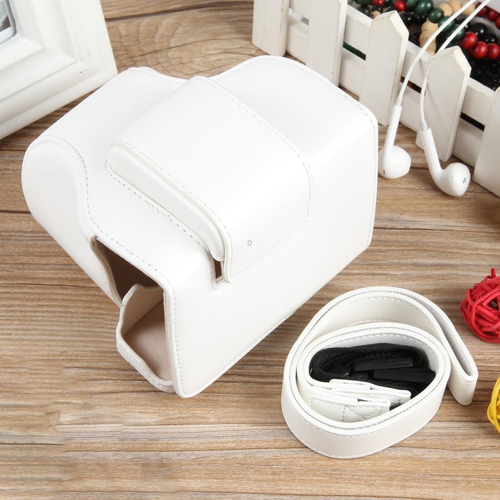 For Canon EOS R50 Full Body Magnetic Leather Camera Case Bag with Strap, Regular Edition(White)