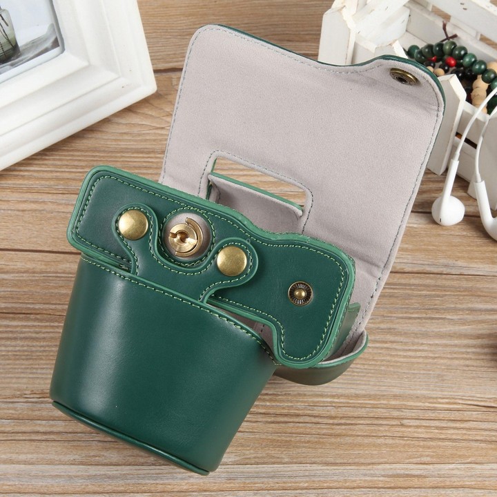 For Canon EOS R50 Full Body Magnetic Leather Camera Case Bag with Strap, Regular Edition(Green)