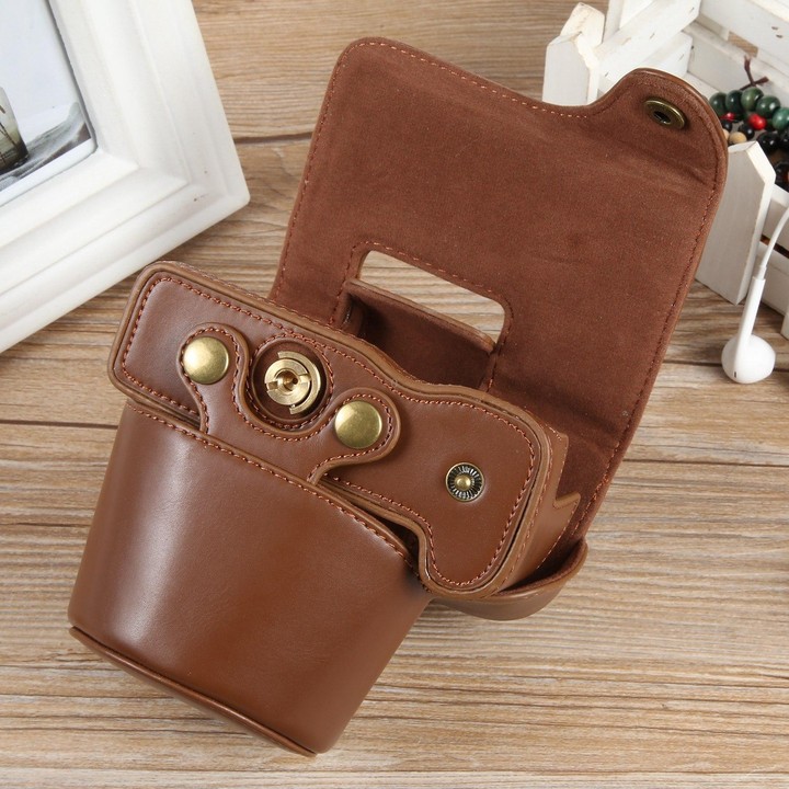 For Canon EOS R50 Full Body Magnetic Leather Camera Case Bag with Strap, Regular Edition(Coffee)