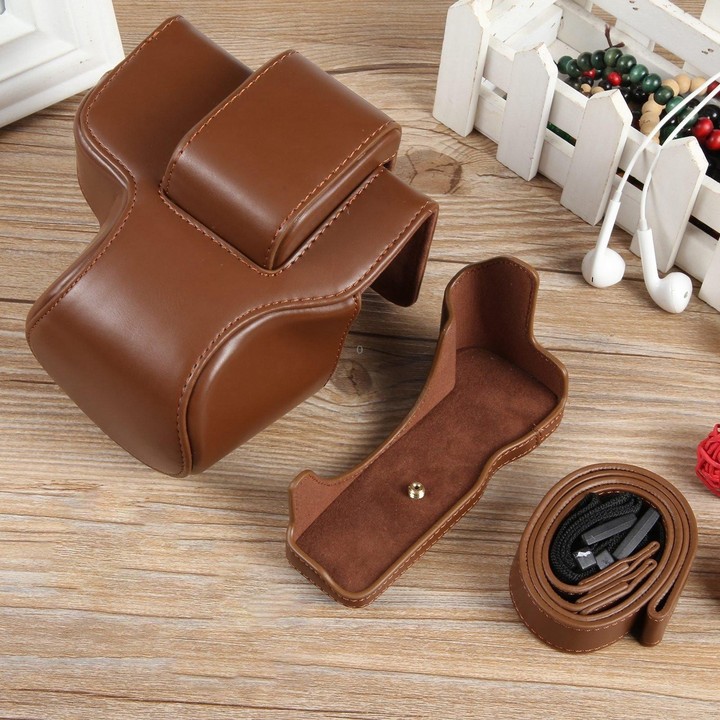 For Canon EOS R50 Full Body Magnetic Leather Camera Case Bag with Strap, Regular Edition(Coffee)